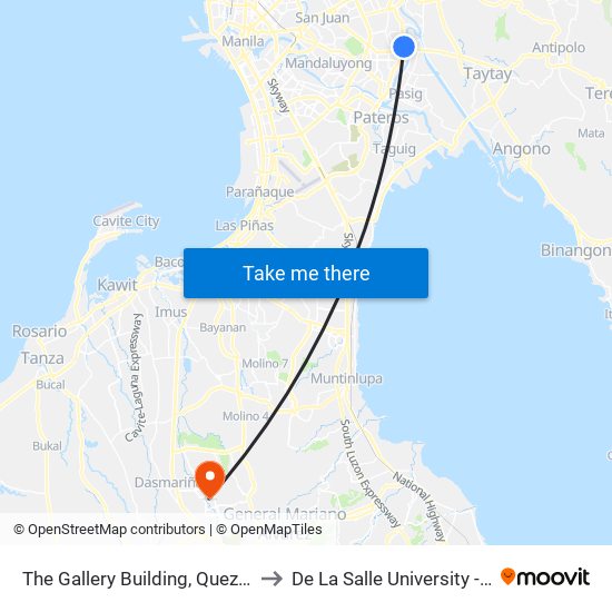 The Gallery Building, Quezon City, Manila to De La Salle University - Dasmariñas map