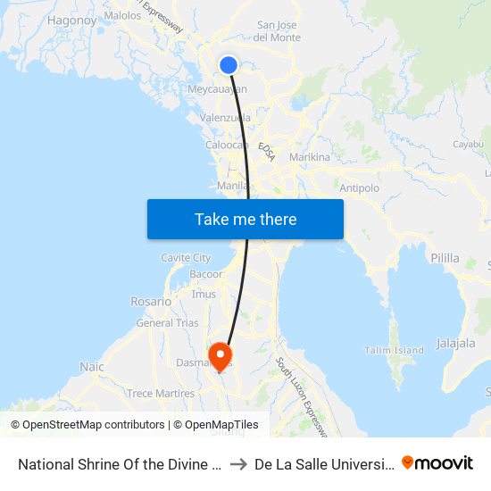 National Shrine Of the Divine Mercy, Marilao, Manila to De La Salle University - Dasmariñas map