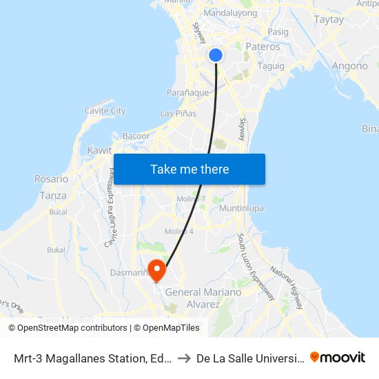 Mrt-3 Magallanes Station, Edsa, Makati City, Manila to De La Salle University - Dasmariñas map