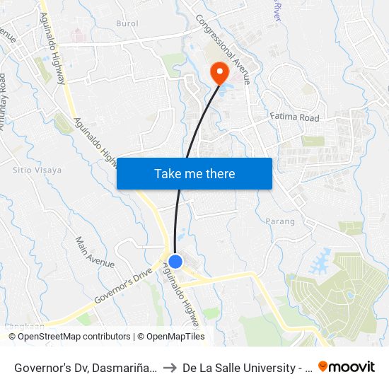 Governor's Dv, Dasmariñas City, Manila to De La Salle University - Dasmariñas map