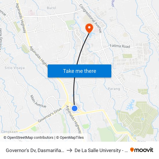 Governor's Dv, Dasmariñas City, Manila to De La Salle University - Dasmariñas map