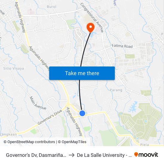 Governor's Dv, Dasmariñas City, Manila to De La Salle University - Dasmariñas map