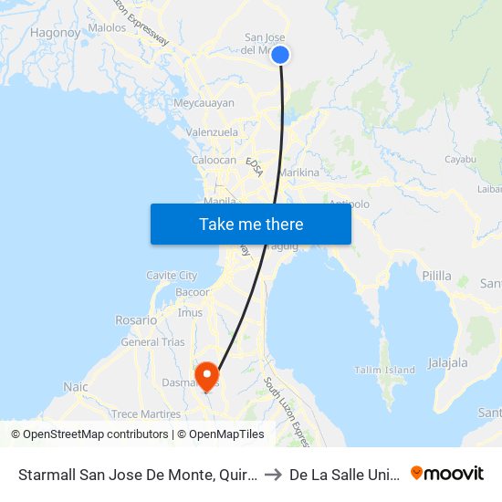 Starmall San Jose De Monte, Quirino Highway, City Of San Jose Del Monte to De La Salle University - Dasmariñas map