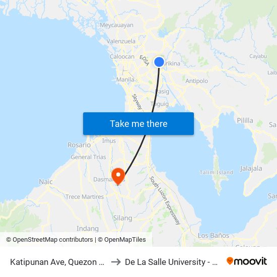 Katipunan Ave, Quezon City, Manila to De La Salle University - Dasmariñas map