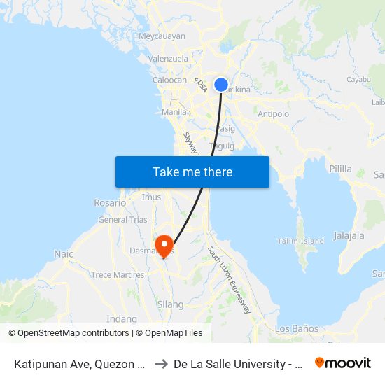 Katipunan Ave, Quezon City, Manila to De La Salle University - Dasmariñas map