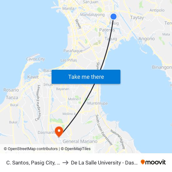 C. Santos, Pasig City, Manila to De La Salle University - Dasmariñas map