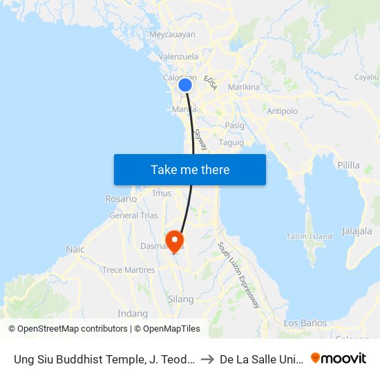 Ung Siu Buddhist Temple, J. Teodoro / 6th Ave West, Caloocan City, Manila to De La Salle University - Dasmariñas map