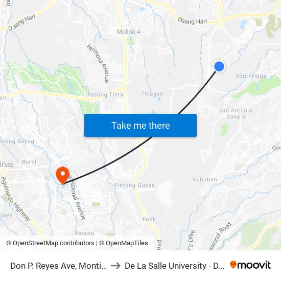 Don P. Reyes Ave, Montinlupa City to De La Salle University - Dasmariñas map