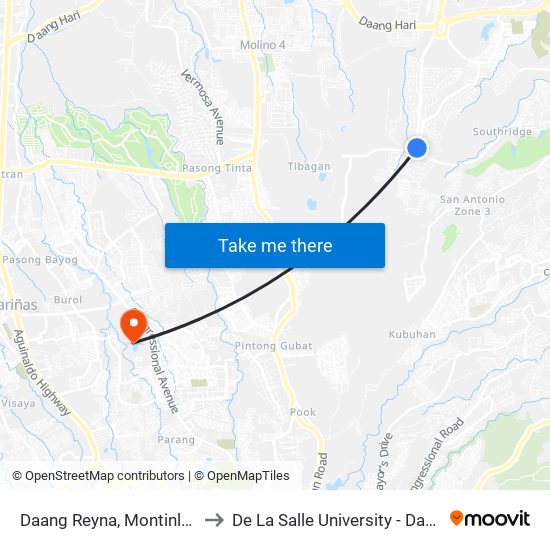 Daang Reyna, Montinlupa City to De La Salle University - Dasmariñas map