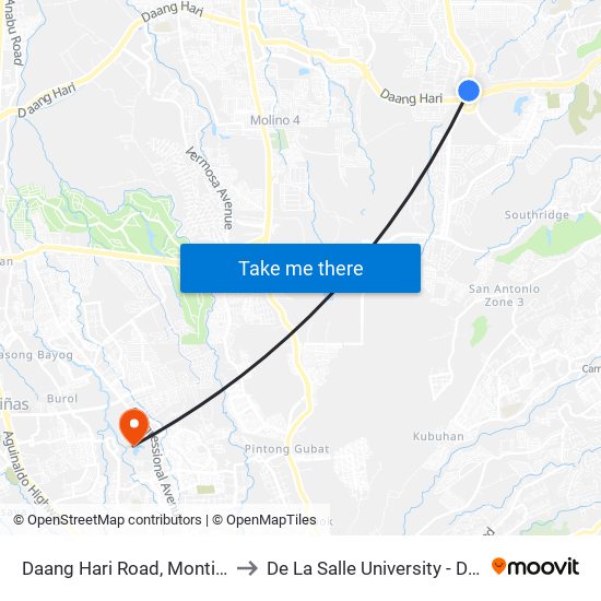 Daang Hari Road, Montinlupa City to De La Salle University - Dasmariñas map