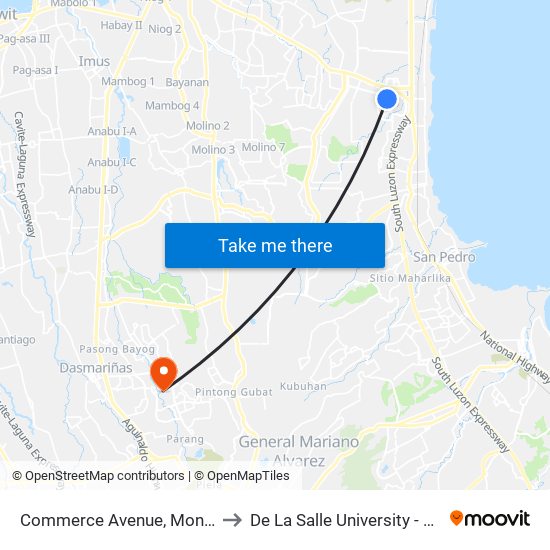 Commerce Avenue, Montinlupa City to De La Salle University - Dasmariñas map