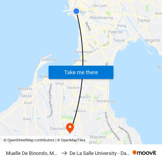 Muelle De Binondo, Manila City to De La Salle University - Dasmariñas map