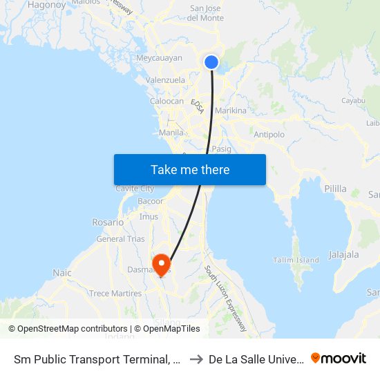 Sm Public Transport Terminal, Regalado Highway, Quezon City to De La Salle University - Dasmariñas map