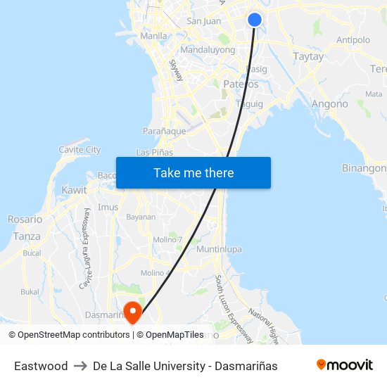 Eastwood to De La Salle University - Dasmariñas map