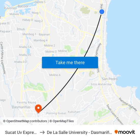 Sucat Uv Express to De La Salle University - Dasmariñas map