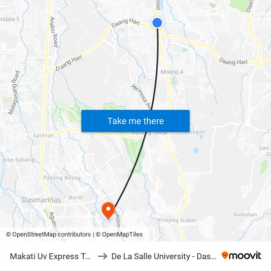 Makati Uv Express Terminal to De La Salle University - Dasmariñas map