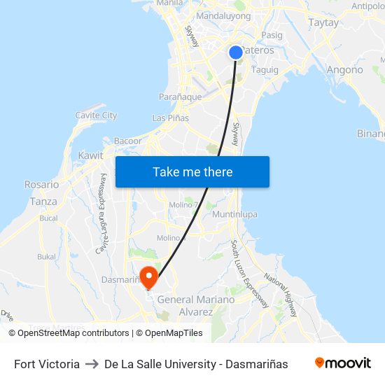 Fort Victoria to De La Salle University - Dasmariñas map