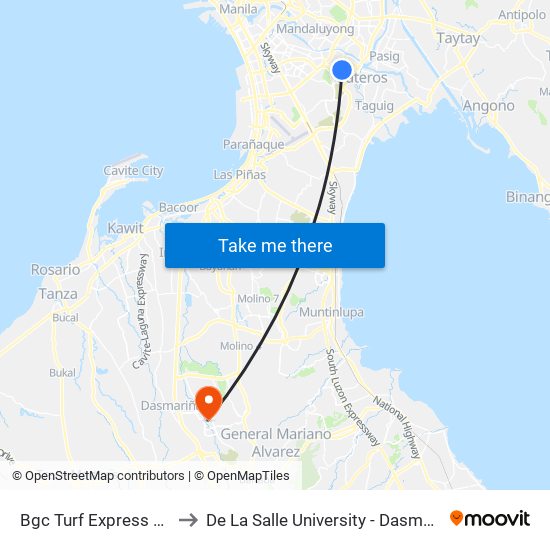 Bgc Turf Express Stop to De La Salle University - Dasmariñas map