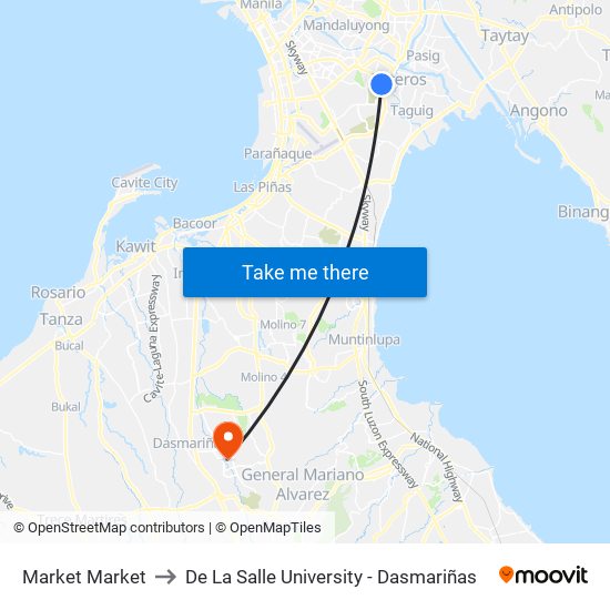 Market Market to De La Salle University - Dasmariñas map