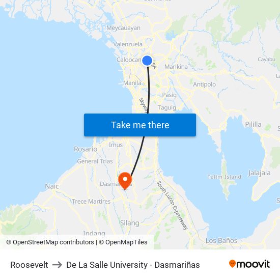 Roosevelt to De La Salle University - Dasmariñas map