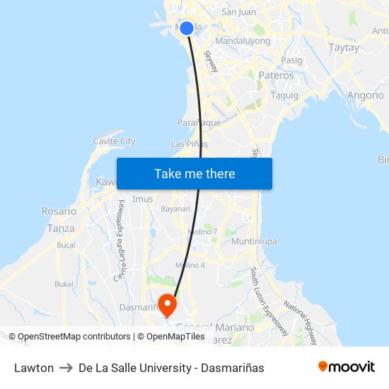Lawton to De La Salle University - Dasmariñas map