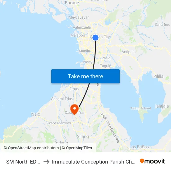 SM North EDSA to Immaculate Conception Parish Church map