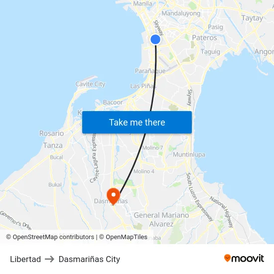 Libertad to Dasmariñas City map