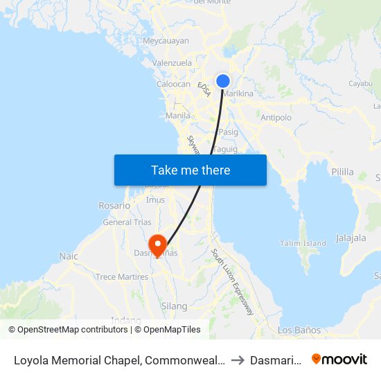 Loyola Memorial Chapel, Commonwealth Avenue, Quezon City to Dasmariñas City map