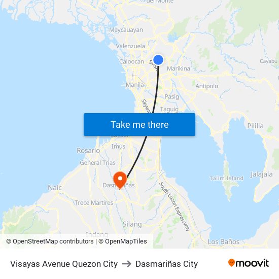 Visayas Avenue Quezon City to Dasmariñas City map