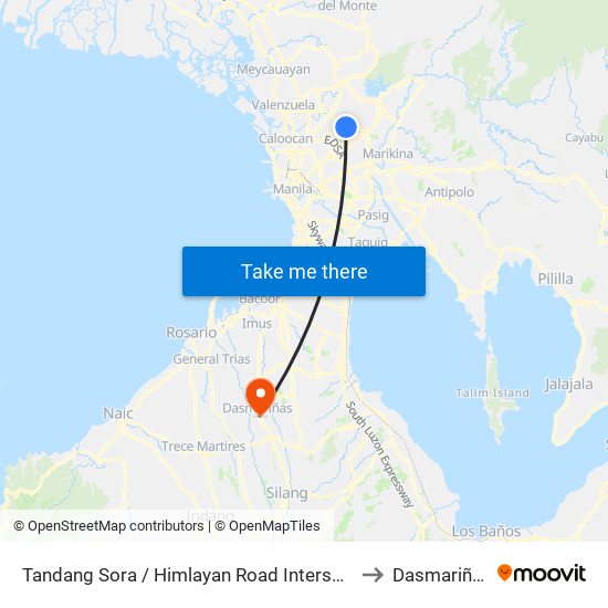 Tandang Sora / Himlayan Road Intersection, Quezon City to Dasmariñas City map