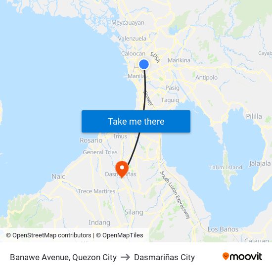 Banawe Avenue, Quezon City to Dasmariñas City map