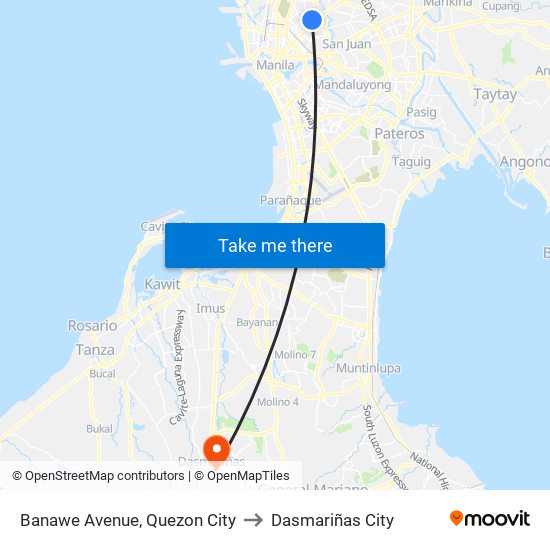 Banawe Avenue, Quezon City to Dasmariñas City map
