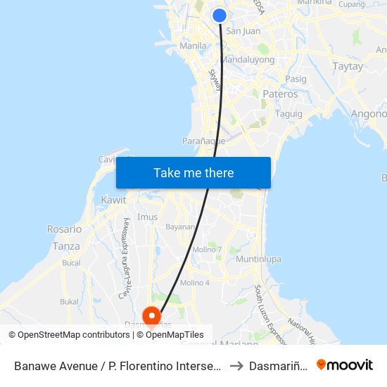 Banawe Avenue / P. Florentino Intersection, Quezon City to Dasmariñas City map
