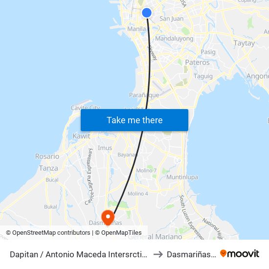 Dapitan / Antonio Maceda Intersrction, Manila to Dasmariñas City map