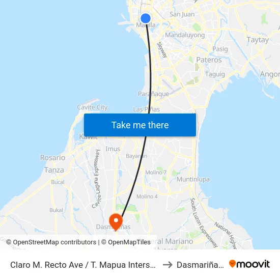 Claro M. Recto Ave / T. Mapua Intersection, Manila to Dasmariñas City map