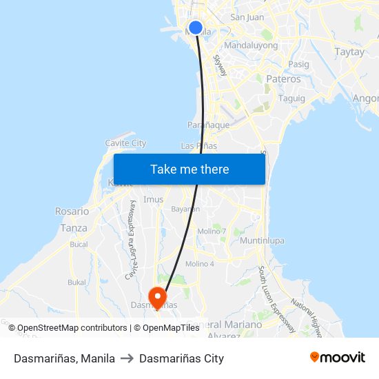 Dasmariñas, Manila to Dasmariñas City map