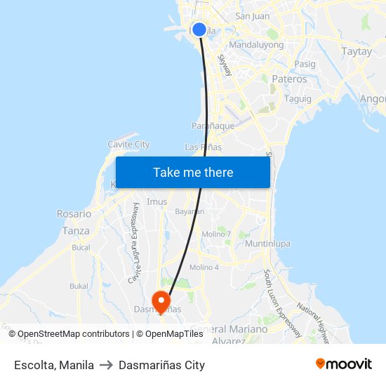 Escolta, Manila to Dasmariñas City map