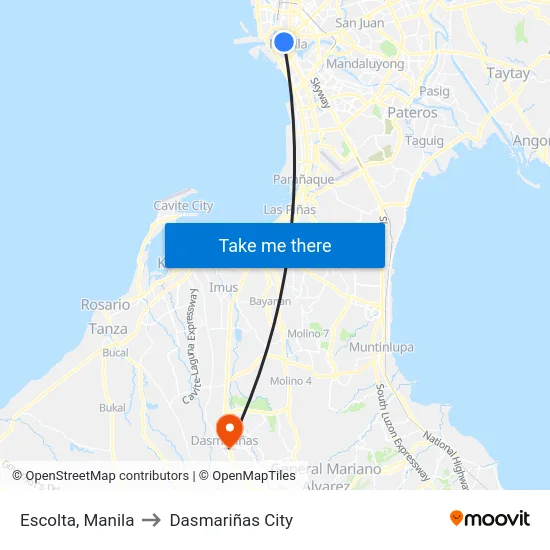 Escolta, Manila to Dasmariñas City map