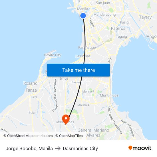 Jorge Bocobo, Manila to Dasmariñas City map