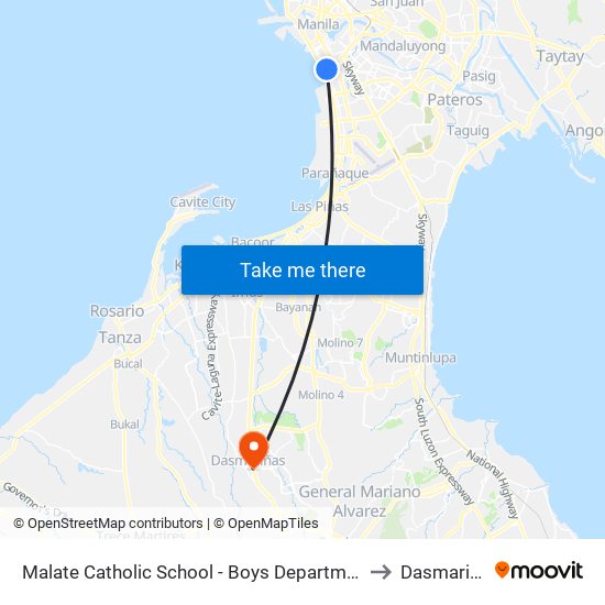 Malate Catholic School - Boys Department, Madre Ignacia, Manila to Dasmariñas City map
