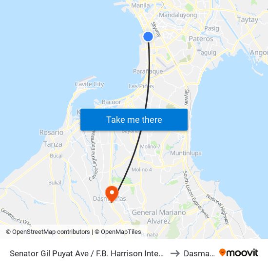 Senator Gil Puyat Ave / F.B. Harrison Intersection East Bound, Lungsod Ng Pasay to Dasmariñas City map