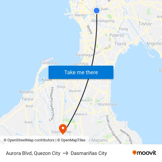 Aurora Blvd, Quezon City to Dasmariñas City map