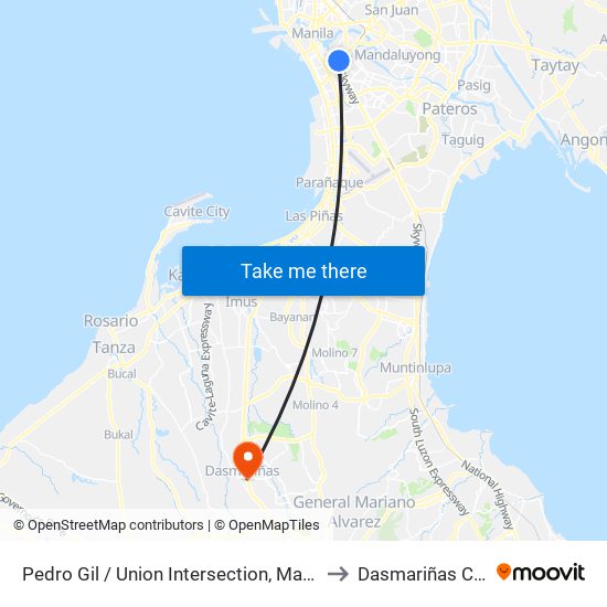Pedro Gil / Union Intersection, Manila to Dasmariñas City map