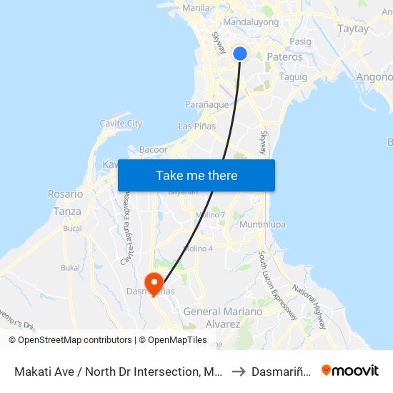 Makati Ave / North Dr Intersection, Makati City, Manila to Dasmariñas City map