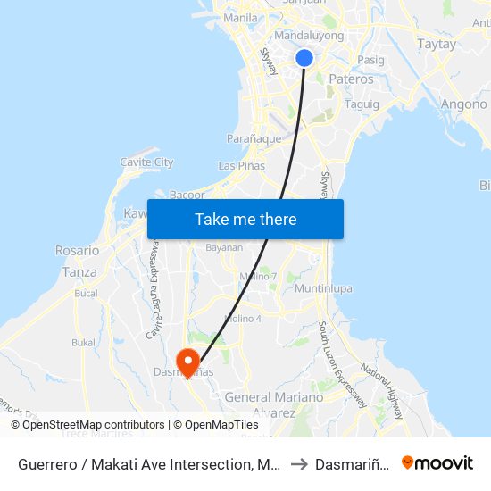 Guerrero / Makati Ave Intersection, Makati City, Manila to Dasmariñas City map