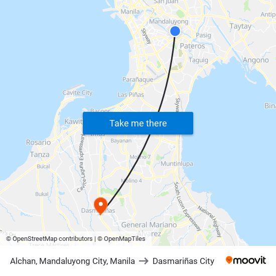 Alchan, Mandaluyong City, Manila to Dasmariñas City map