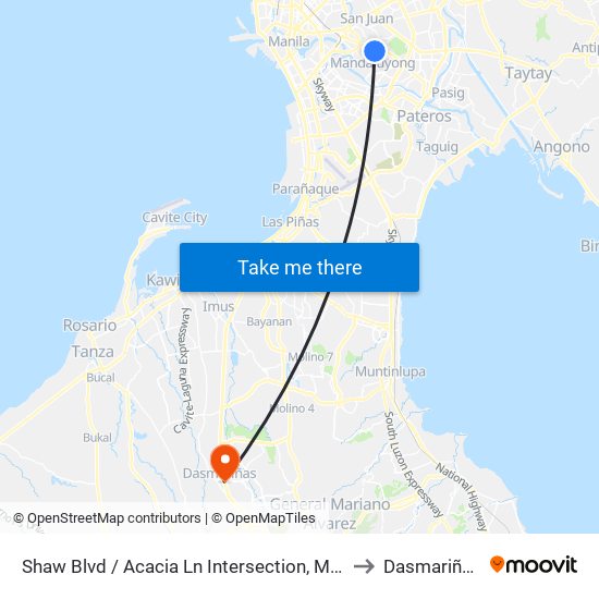 Shaw Blvd / Acacia Ln Intersection, Mandaluyong City to Dasmariñas City map