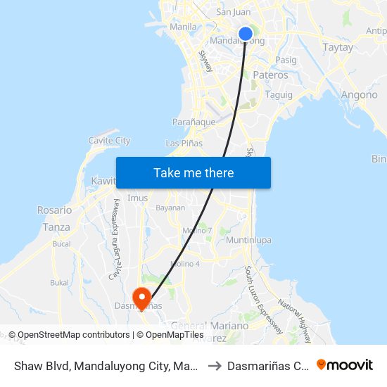 Shaw Blvd, Mandaluyong City, Manila to Dasmariñas City map