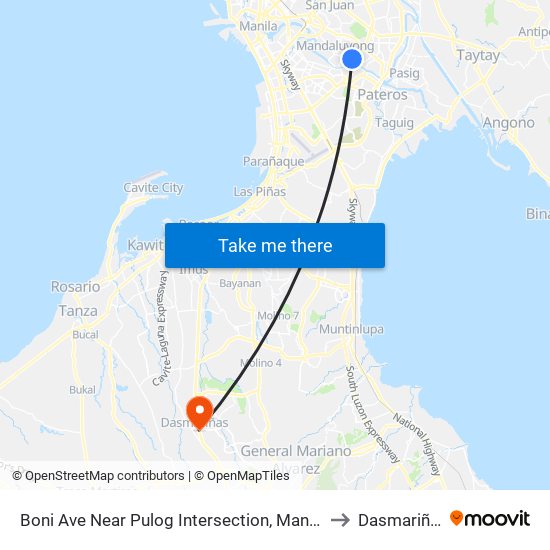 Boni Ave Near Pulog Intersection, Mandaluyong City, Manila to Dasmariñas City map