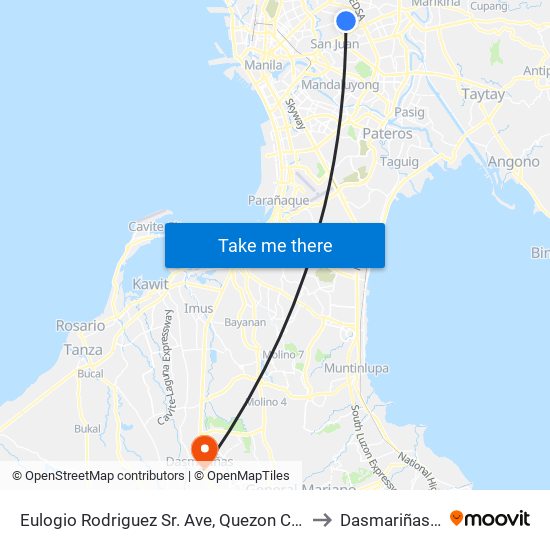 Eulogio Rodriguez Sr. Ave, Quezon City, Manila to Dasmariñas City map